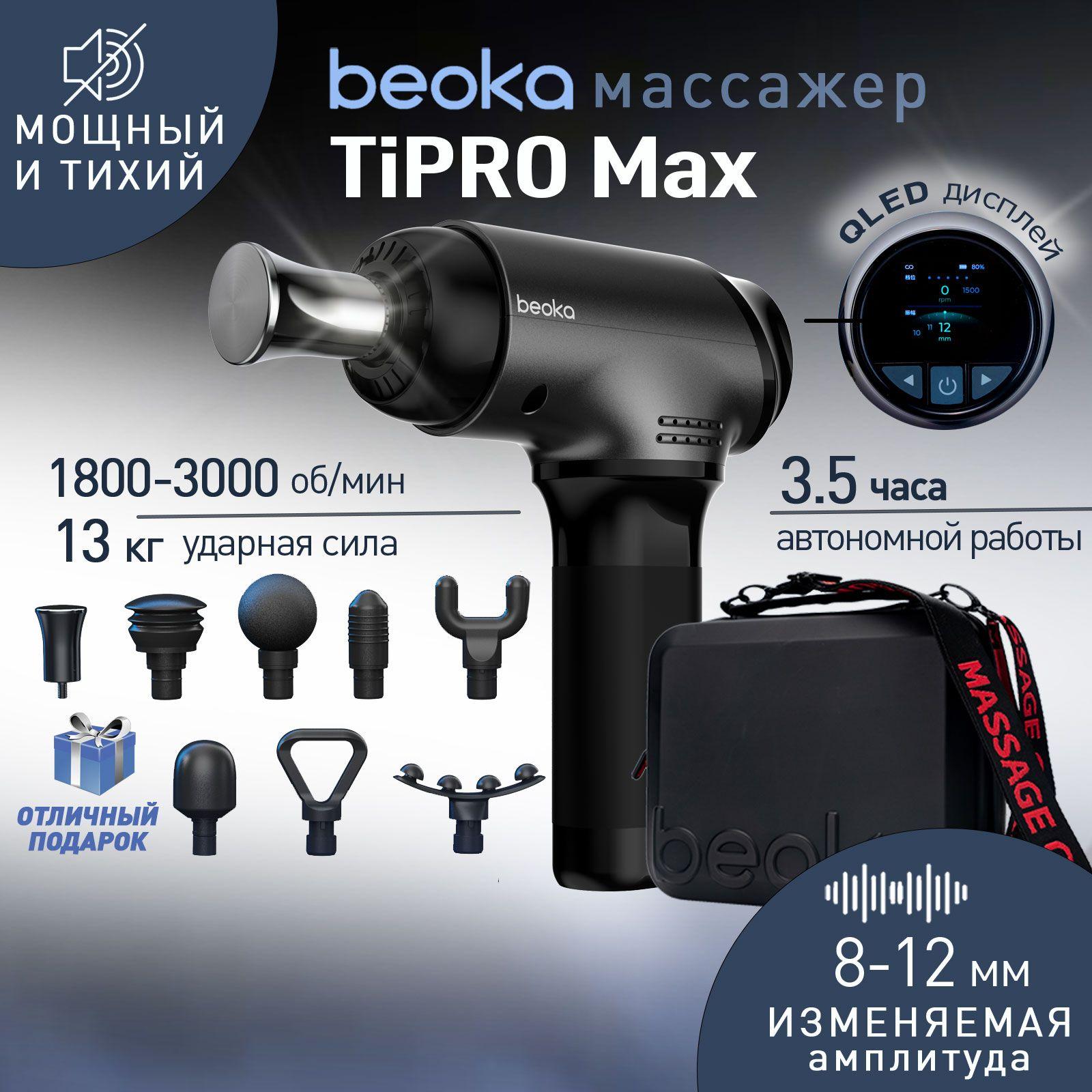 Перкуссионный массажер для тела, массажный пистолет Beoka TiPRO Max, 8 насадок, кейс в комплекте