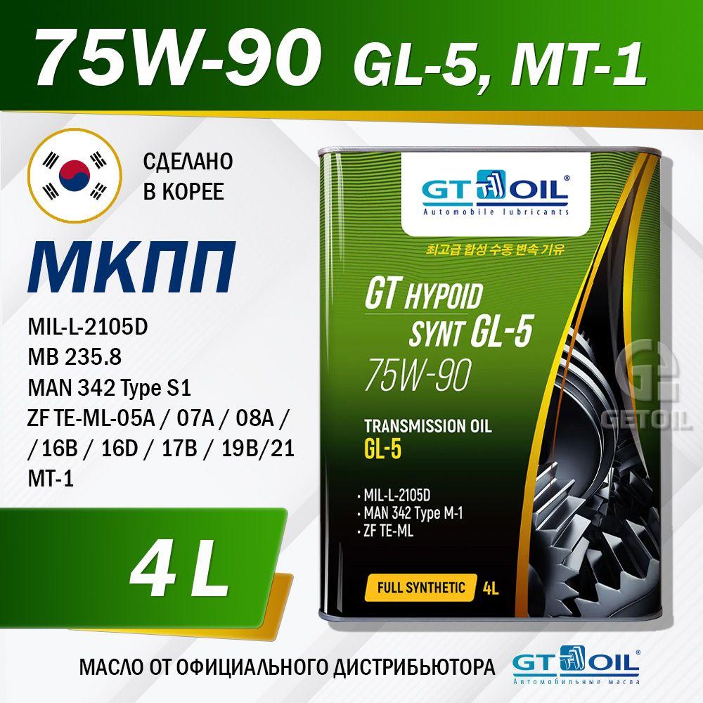 Масло трансмиссионное GT OIL HYPOID SYNT GL-5 75W-90, синтетическое, 4 л