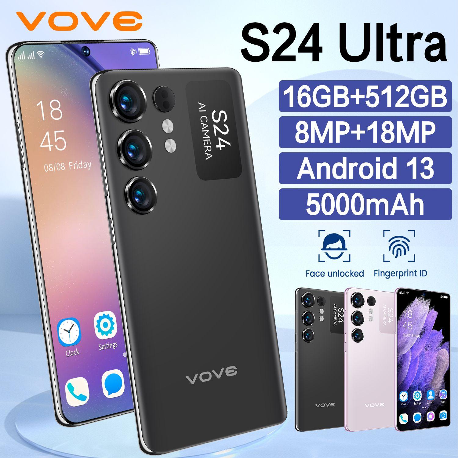 vove Смартфон Ультратонкий новый мобильный телефон S24 Ultra Смартфон Dual SIM Dual Standby Ультранизкая цена Музыкальный мобильный телефон Игровой кинотеатр HP Большая память Большая батарея i13 pro max VOVE Импортный чип Экстремальная работа Бренд мобильного телефо EU 8/512 ГБ, черный