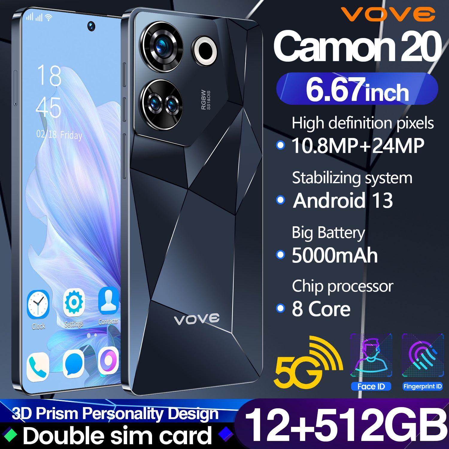 Смартфон Ультратонкий новый мобильный телефон Camon 20 Смартфон Dual SIM Dual Standby Ультранизкая цена Музыкальный мобильный телефон Игровой кинотеатр HP Большая память Большая батарея i13 pro max VOVE Импортный чип Экстремальная работа Бренд мобильного телефо EU 8/256 ГБ, черный матовый