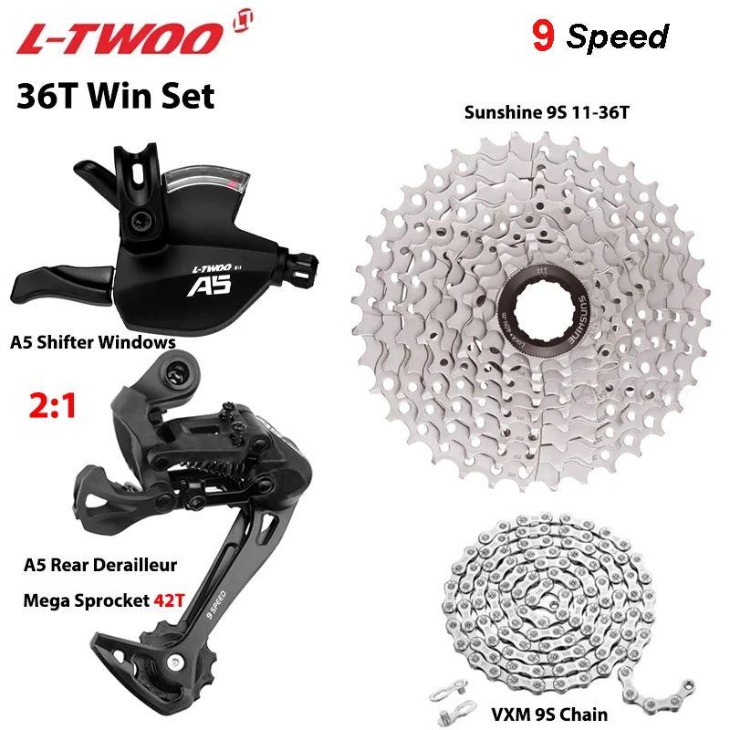 L-TWOO A5, группа 1x9, переключение SL-R/RD (С окном), кассета Sunshine 11-36T, цепь Newbie 9S, Комплект для переключения скоростей велосипеда(набор из 4 шт.)