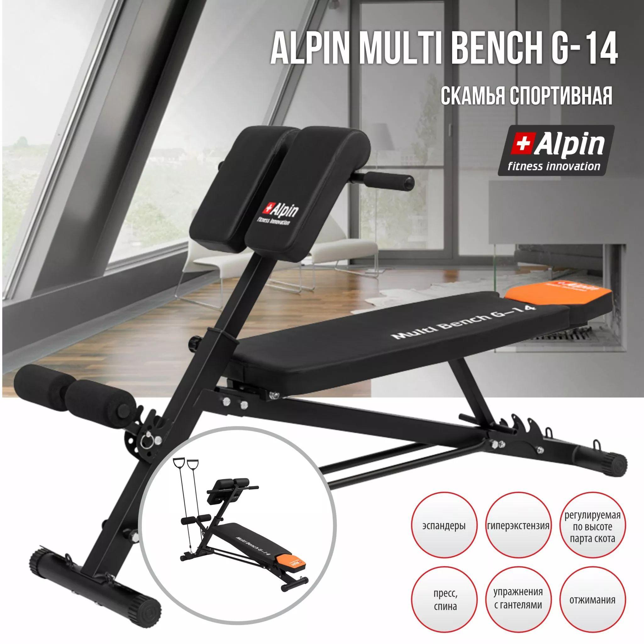 Скамья Спортивная ALPIN MULTI BENCH G-14 с эспандерами, складная