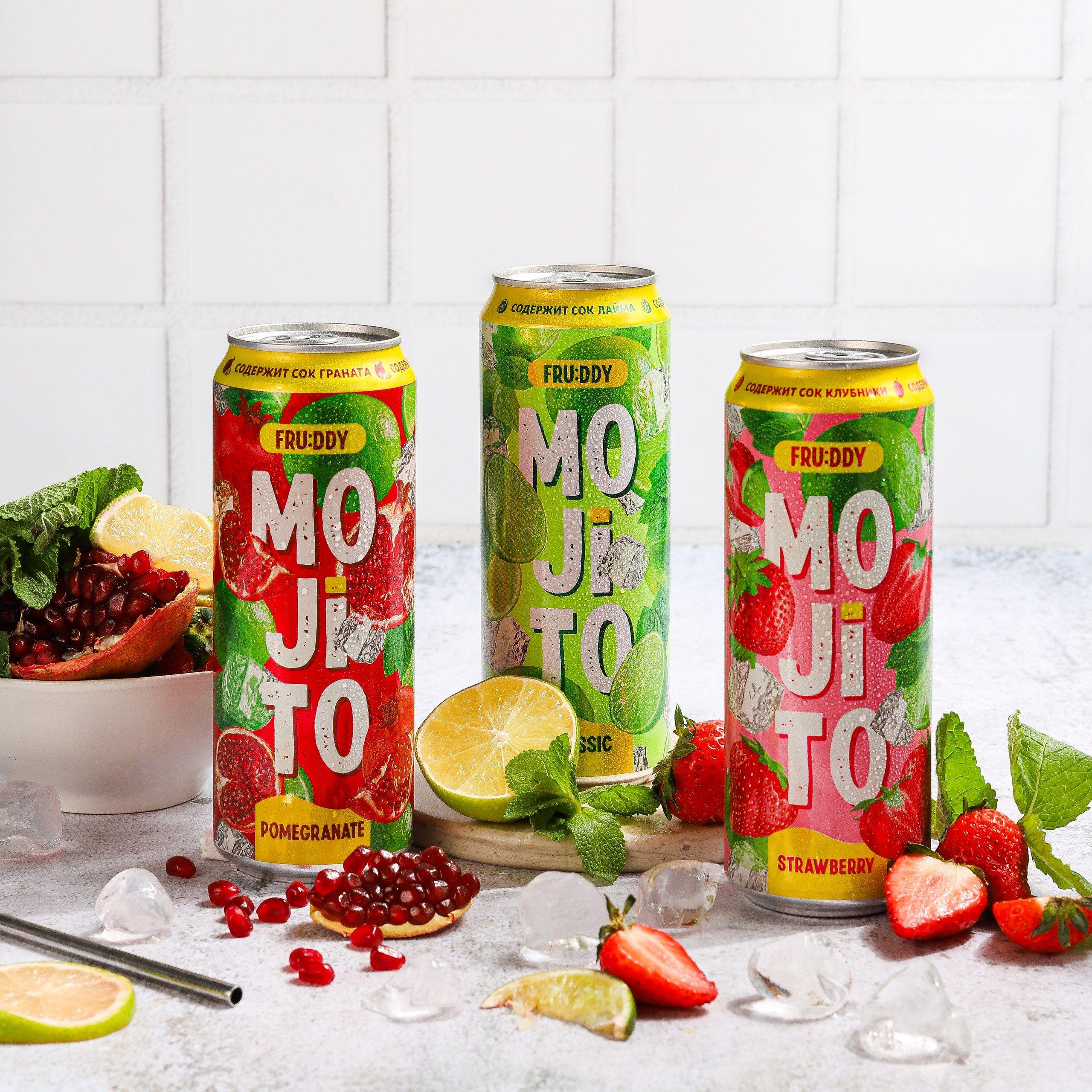 Газированный напиток Мохито FRUDDY "Mojito освежающий" безалкогольный с соком, МИКС 3 вкуса, 3шт х 450мл