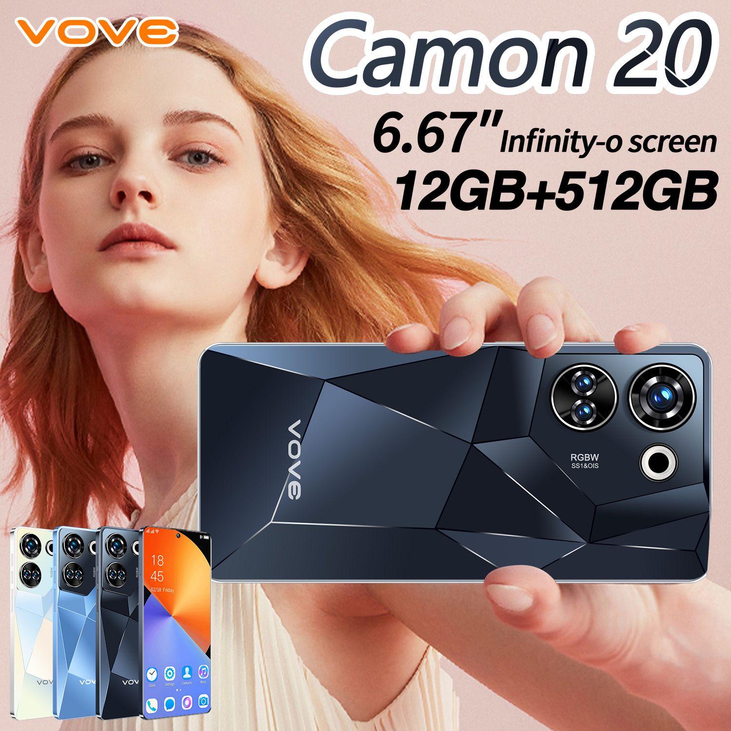 vove Смартфон Новый недорогой смартфон Camon20, ультратонкий корпус, большой объем памяти, длительное время автономной работы, большой экран HD, высокопроизводительный андроид-смартфон EU 8/128 ГБ, черный