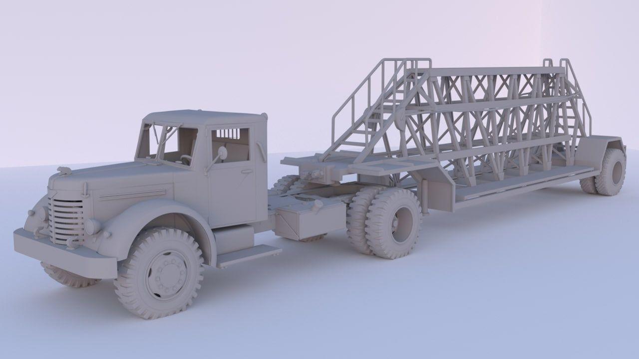 Полуприцеп панелевоз НАМИ-790 сборная модель в масштабе 1:87