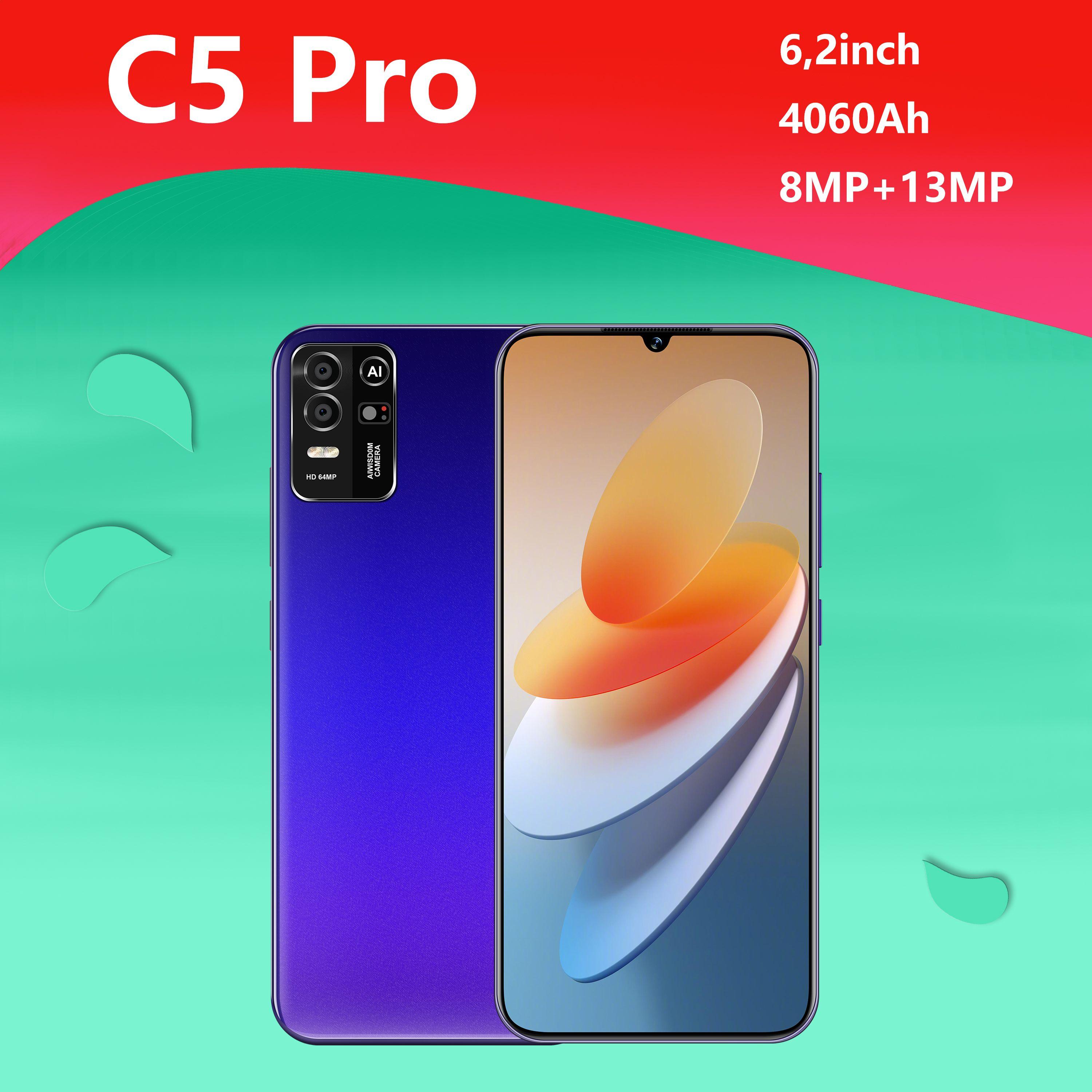 Смартфон Смартфон C5 Pro,русская версия, сеть 4g, 6.2 дюйма, большой HD экран, противоударная и водонепроницаемая защита, мощный процессор, плавная игровая функция, гибкая фото функция, длительное время автономной работы, быстрая зарядка, отличный подарок EU 6/128 ГБ, синий