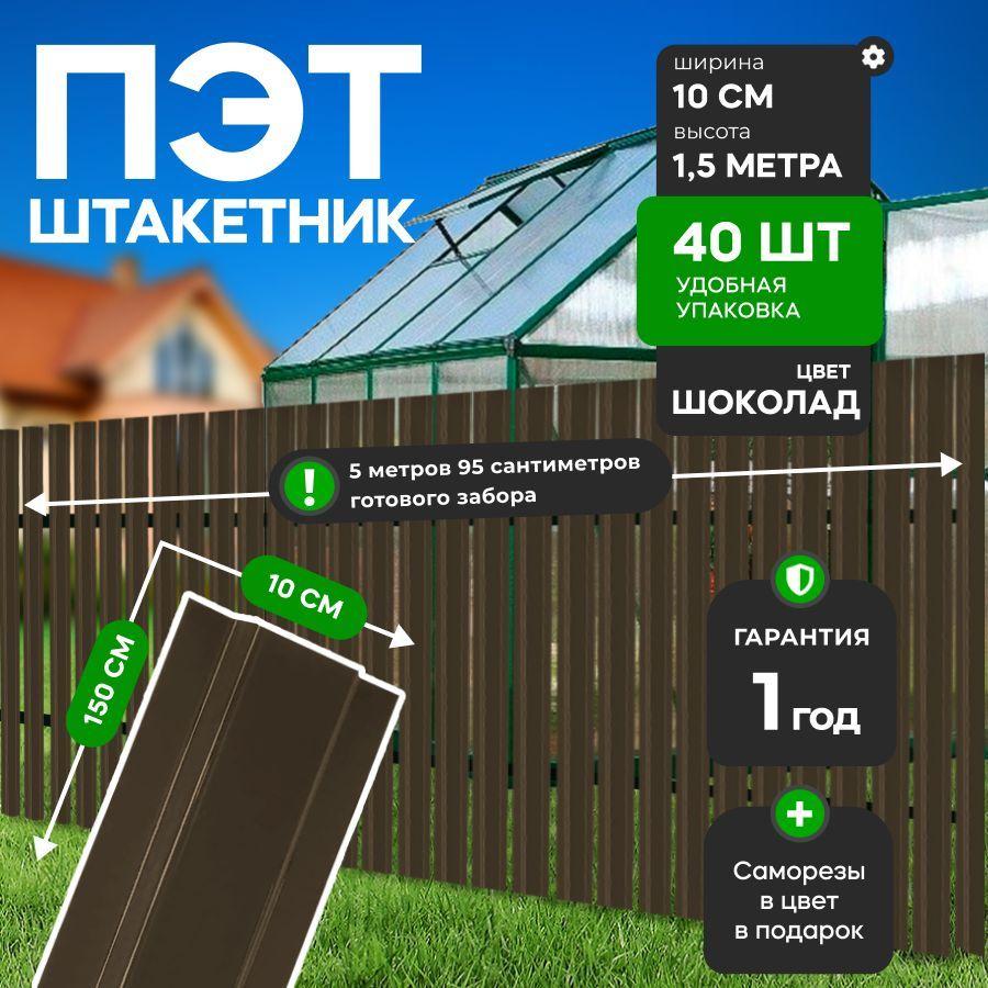 Штакетник ПЭТ для забора шоколад (коричневый)1,5м., 40 шт