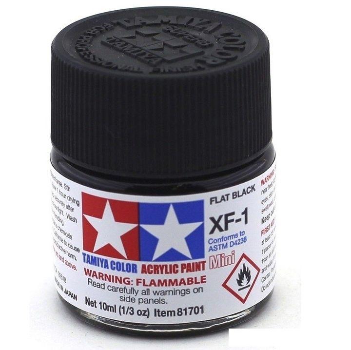 Краска акриловая XF-1 Flat Black, acrylic paint mini 10 ml. (Чёрный Матовый) Tamiya 81701