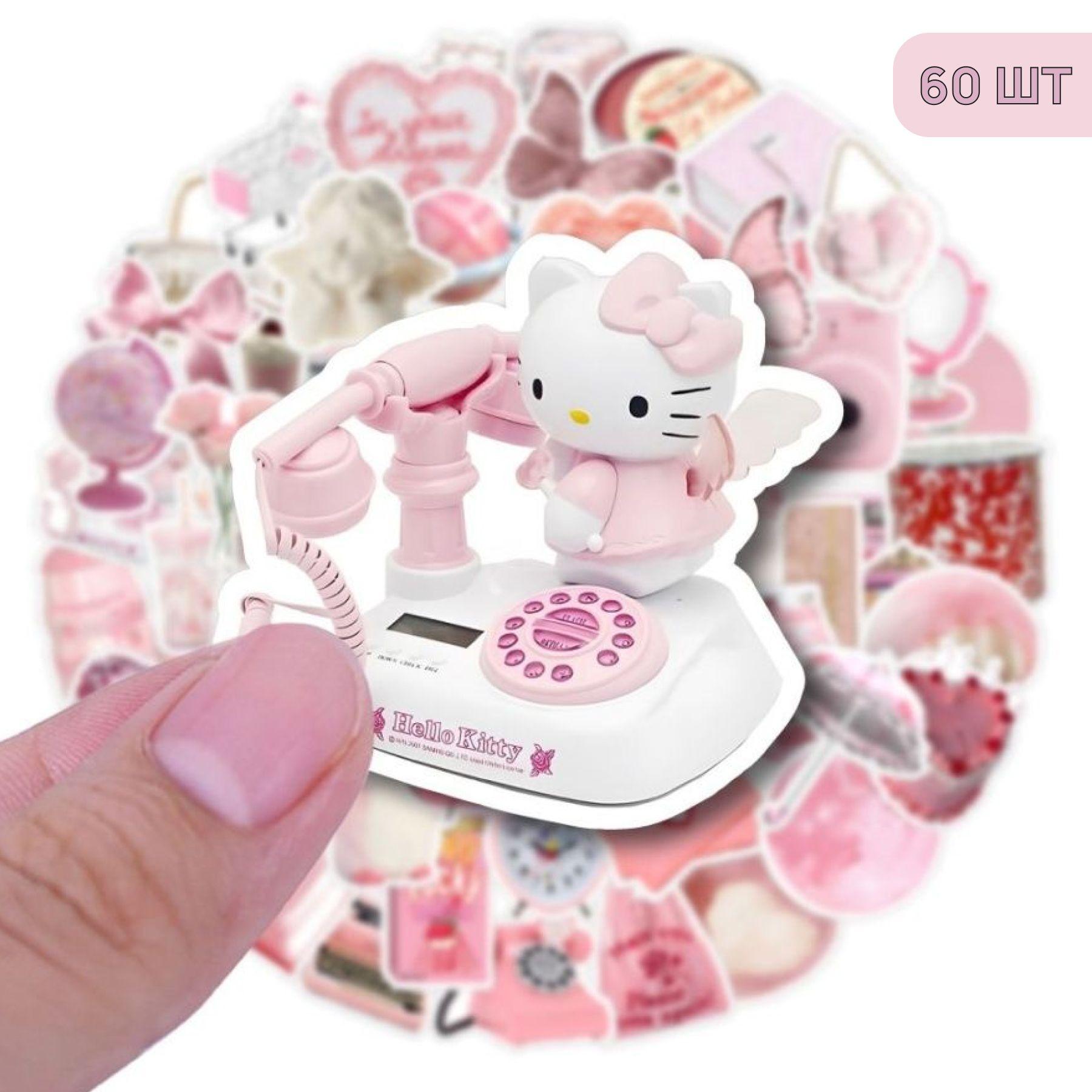 Наклейки Hello Kitty 60 шт. многоразовые детские на стену для декора, на телефон, ноутбук, чемодан