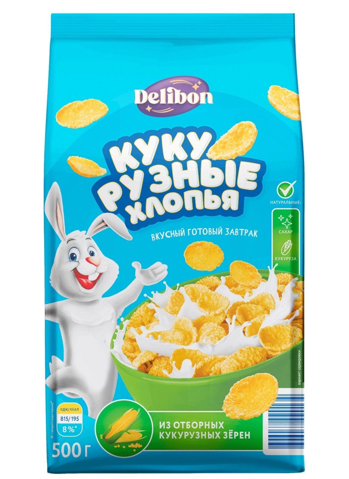 Хлопья Delibon кукурузные 500 гр*2 шт