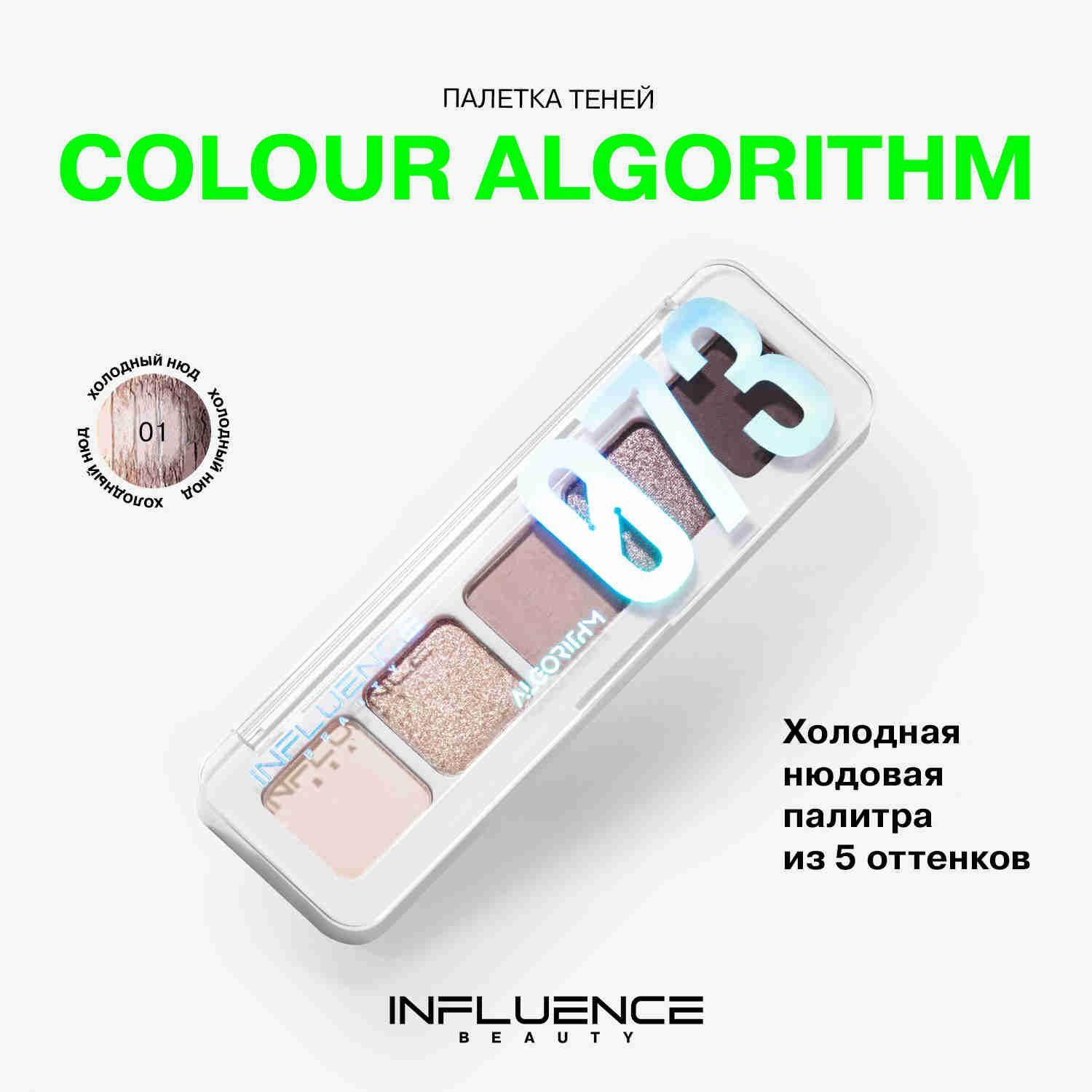 Палетка теней для век INFLUENCE BEAUTY COLOR ALGORITHM 073, нюдовая палитра, тон 01, 5г