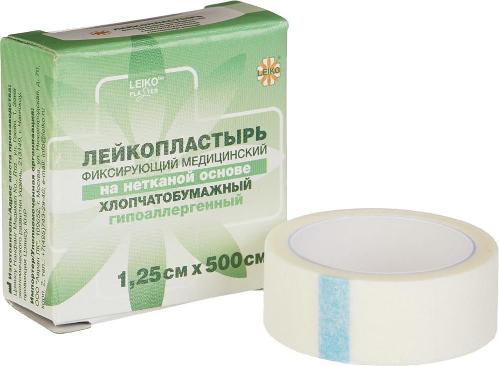 Пластырь фиксирующий Leiko plaster 1.25х500 см нетканая основа