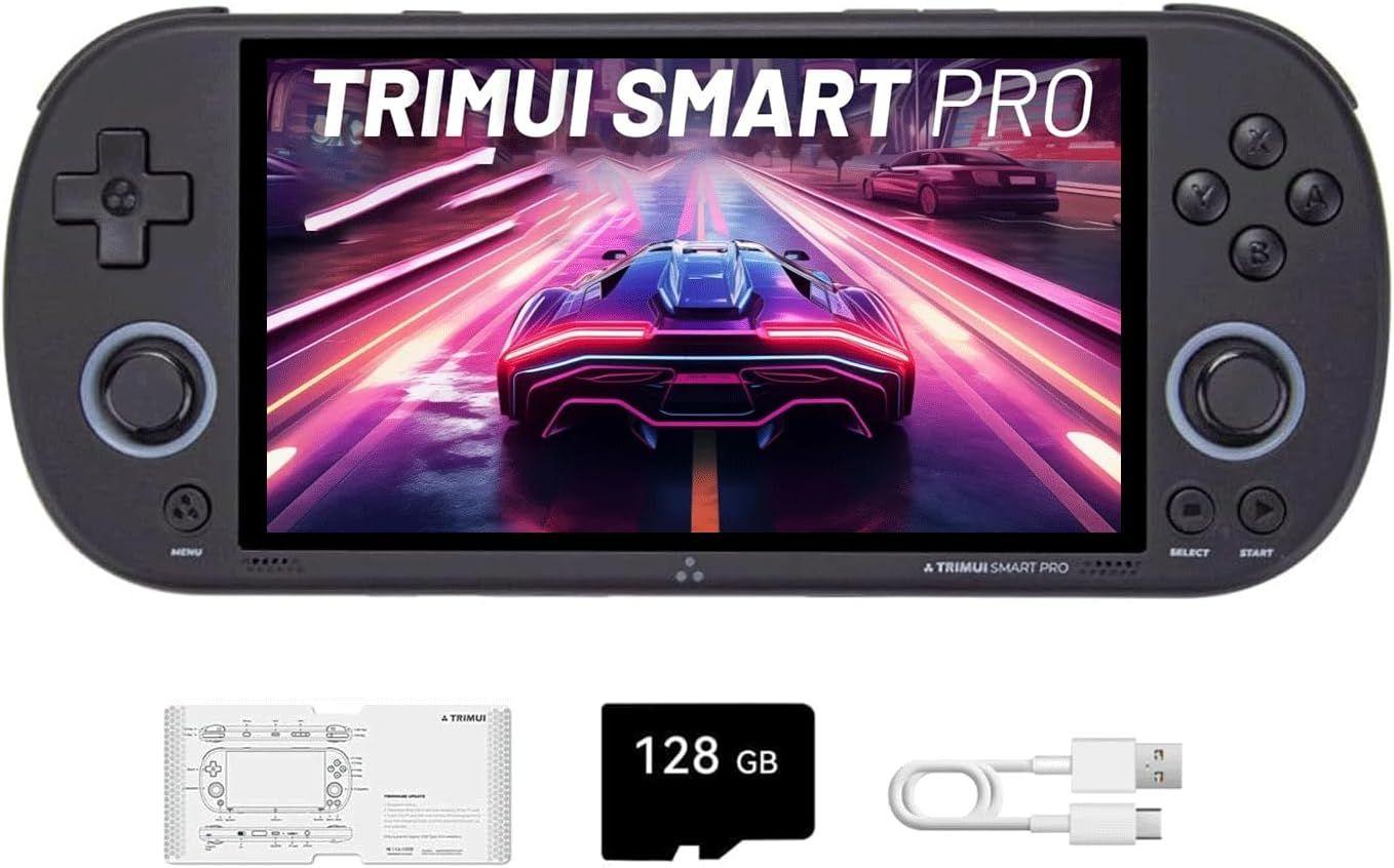 TRIMUI SMART PRO | Портативная игровая консоль TRIMUI SMART PRO с открытым исходным кодом, экран 4,96 дюйма ,5000 мАч, поддержка RGB-подсветки, часы реального времени, подарок для взрослых мальчиков/девочек(128 ГБ)