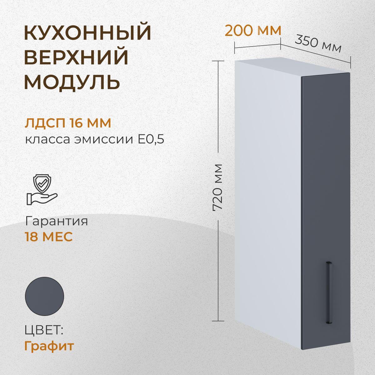 Кухонный модуль навесной распашной 1 полка 200 мм (20см) графит