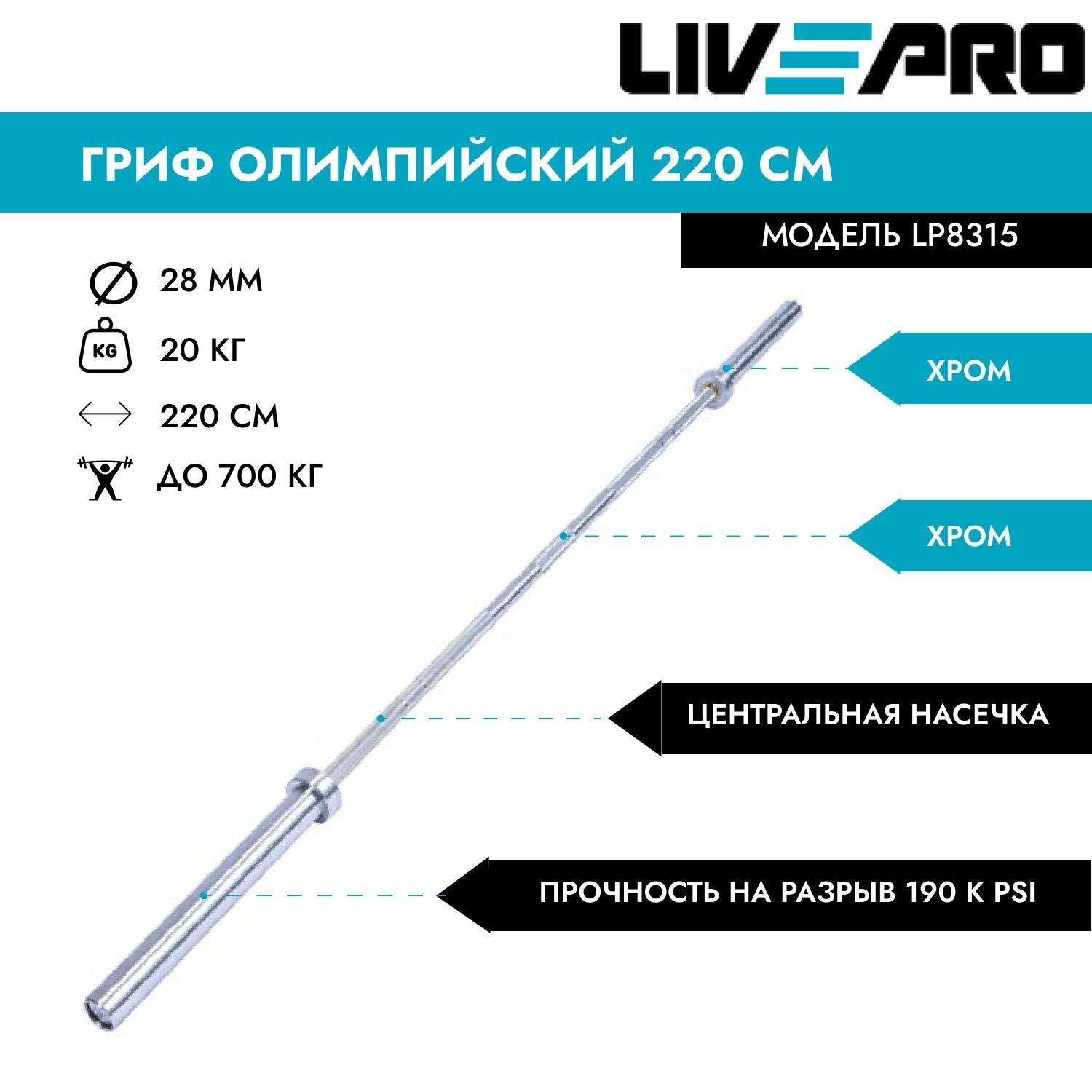 Гриф олимпийский прямой LIVE PRO 220 см