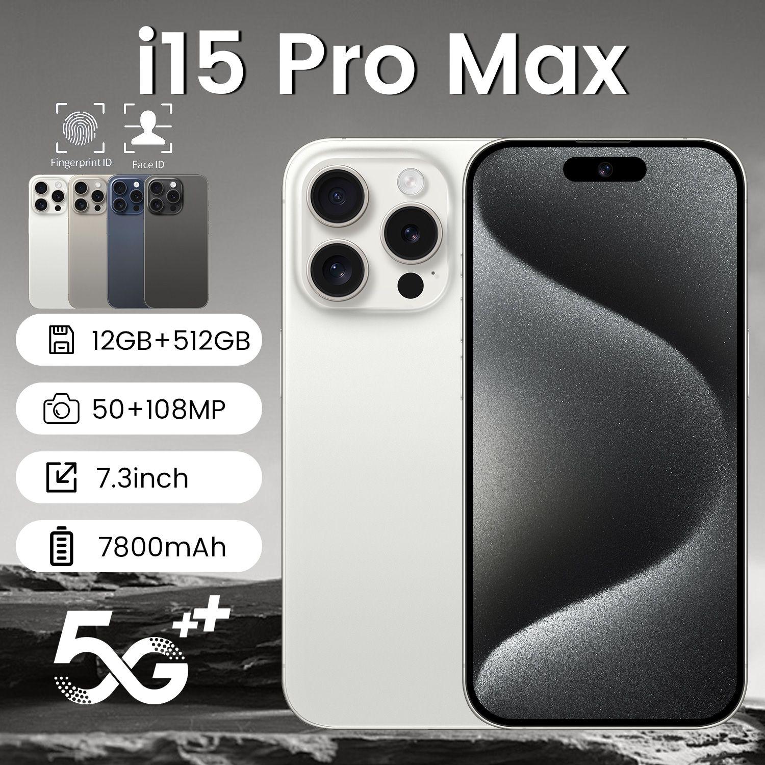 Astarry Смартфон i 15 Pro Max 10 ядер (2 ГГц), 2 SIM, In-cell, 3040x1440, 90 Ггц, камера 50Мп+3 Мп, селфи-камера 5Мп, NFC, 5G, GPS, 7800 мАч Global 12/512 ГБ, белый