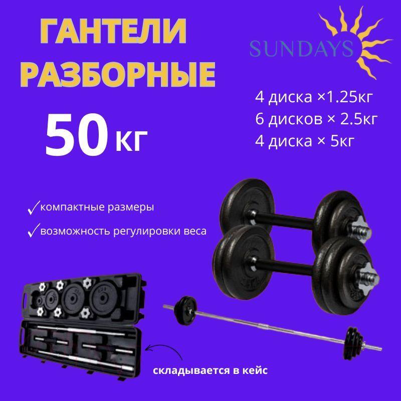 Гантели разборные Sundays Fitness IR92075A, набор, в кейсе, 50 кг