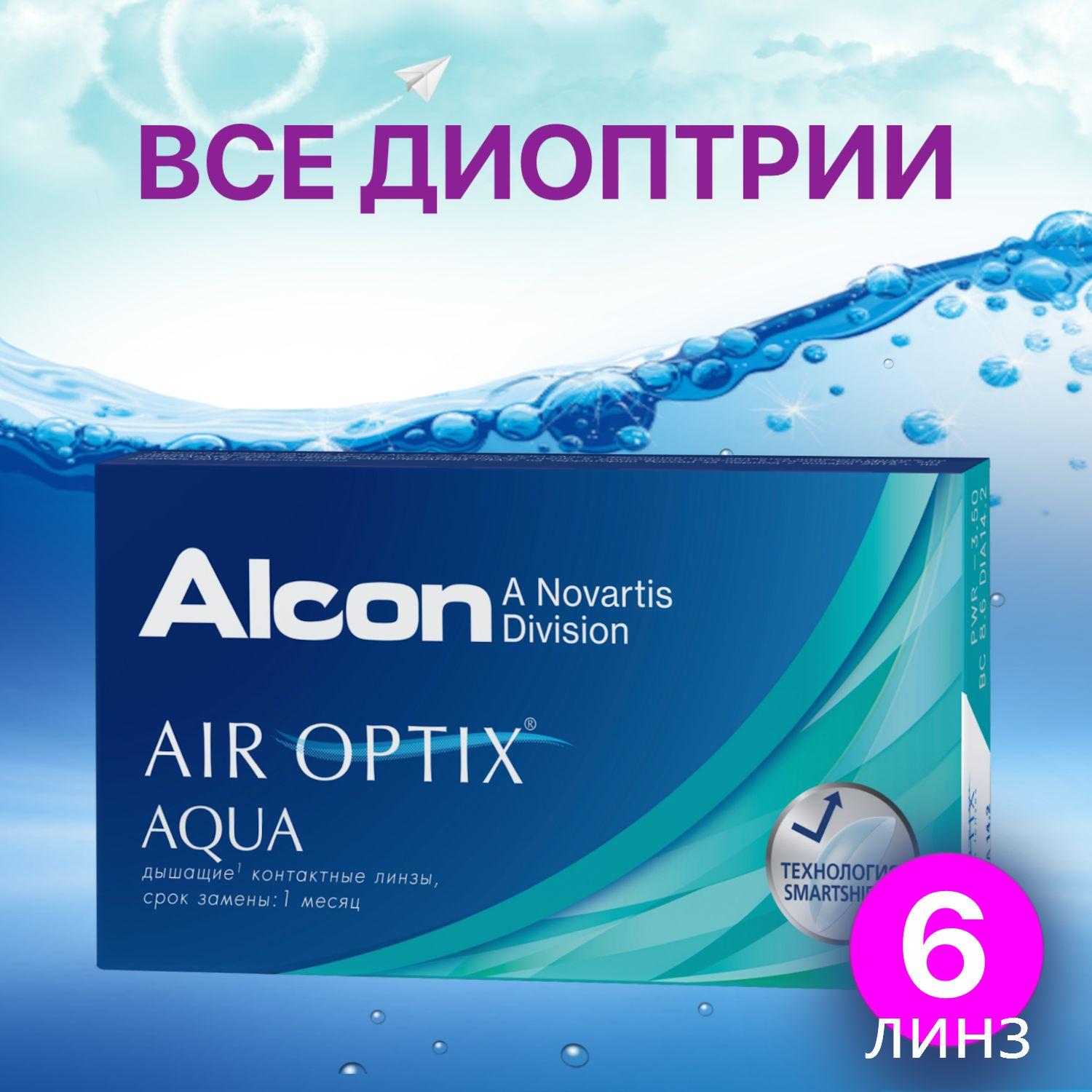 Контактные линзы для глаз Alcon Air Optix Aqua / Alcon ежемесячные / Алкон Аква / 6 шт / 8.6 / -3.50