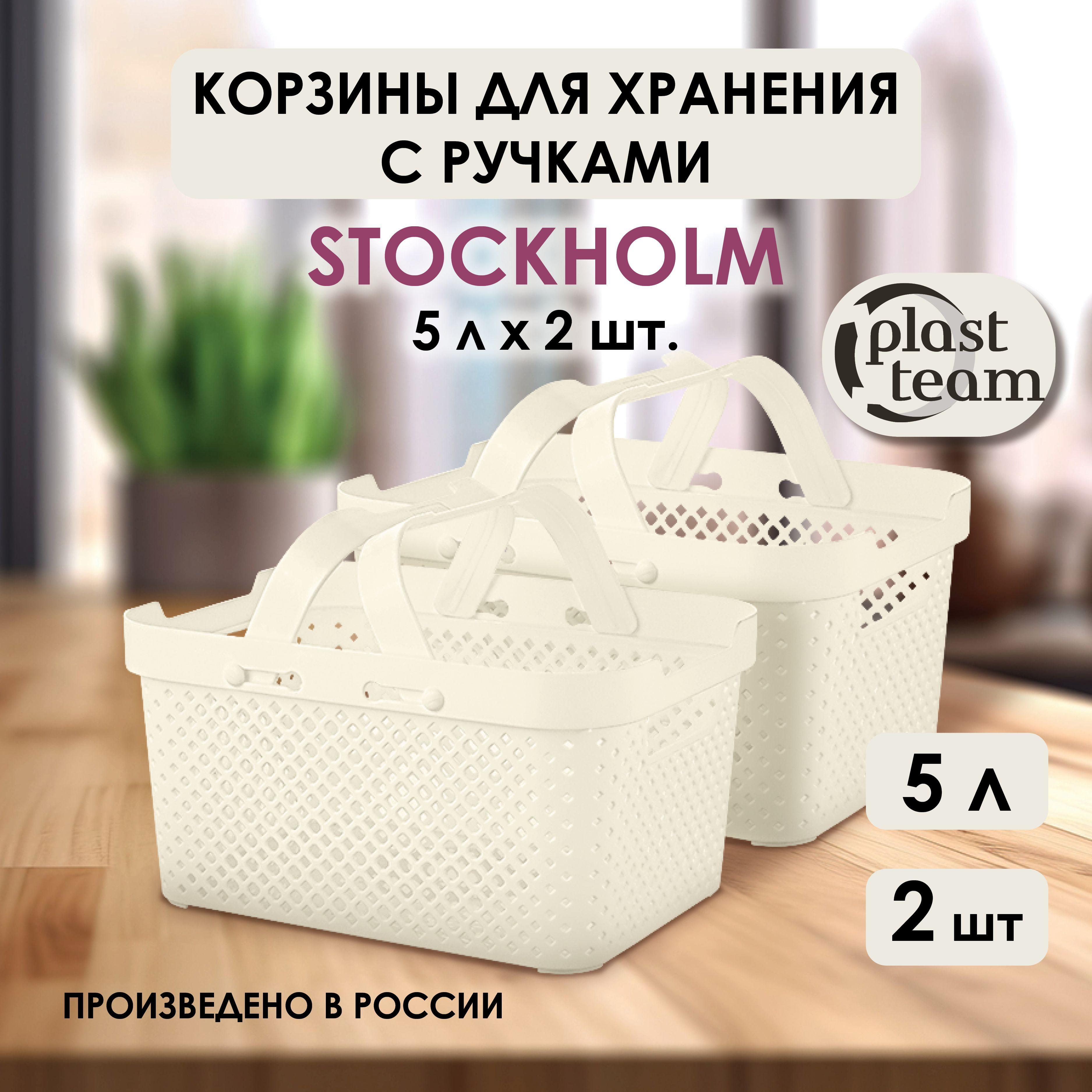 Корзины для хранения с ручками 2 шт, 5 л, Plast Team Stockholm, молочный туман органайзеры складные