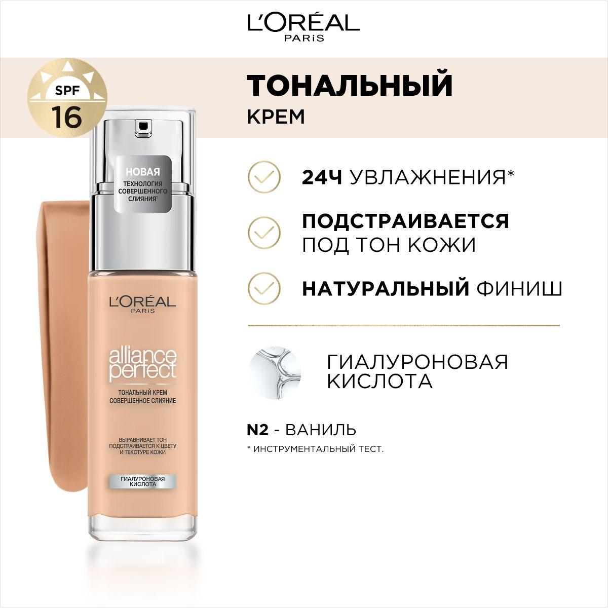 L'Oreal Paris Тональный крем для лица ALLIANCE PERFECT СОВЕРШЕННОЕ СЛИЯНИЕ обогащенный гиалуроновой кислотой, тон 2.N, 30 мл