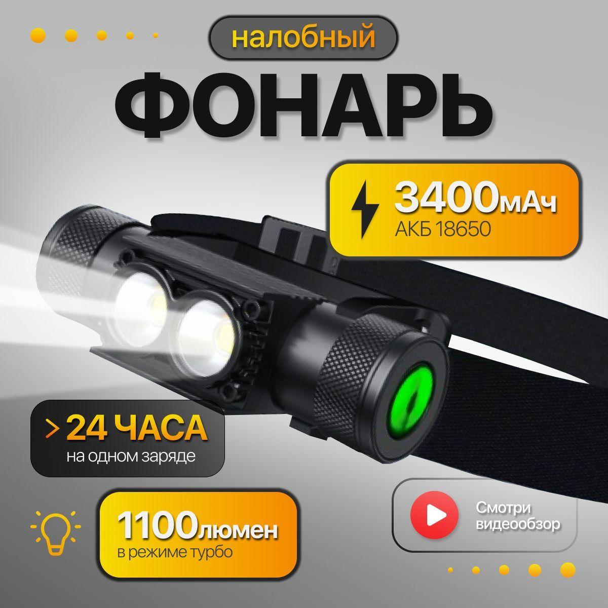 Фонарь налобный аккумуляторный / H25A фонарик