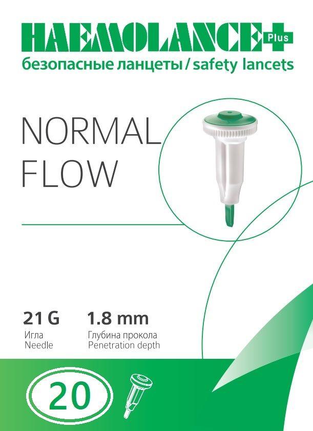 Ланцеты автоматические Haemolance Plus Normal Flow, игла 21G (0,8 мм), глубина прокола 1,8 мм - 20 шт.