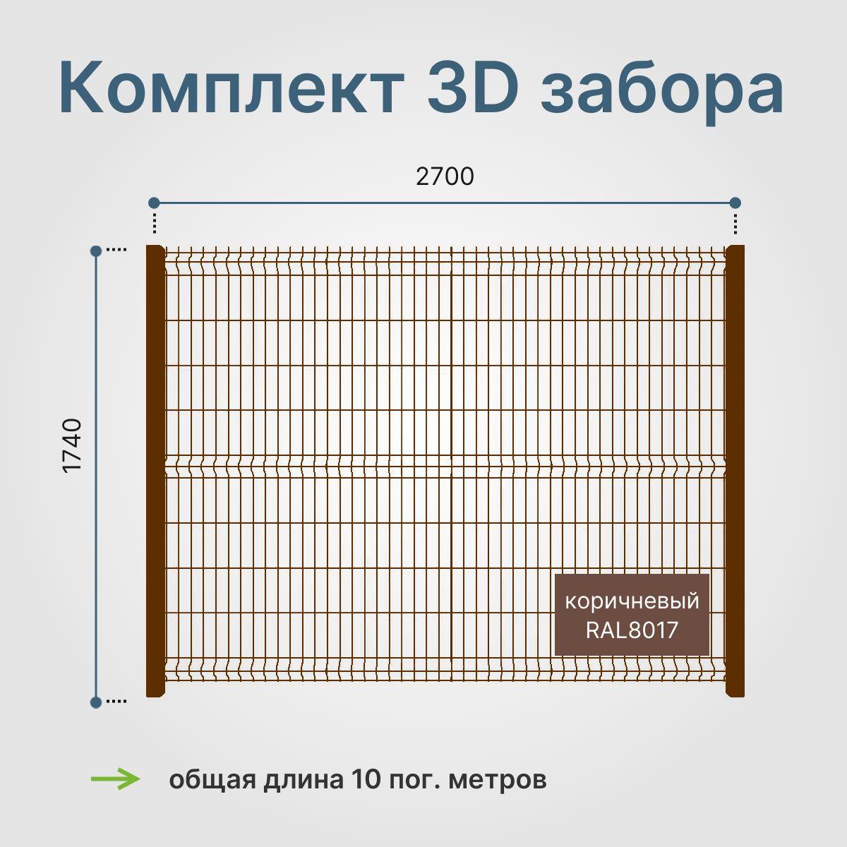 Комплект забор 3д панели 1.7 м. со столбами и крепежом