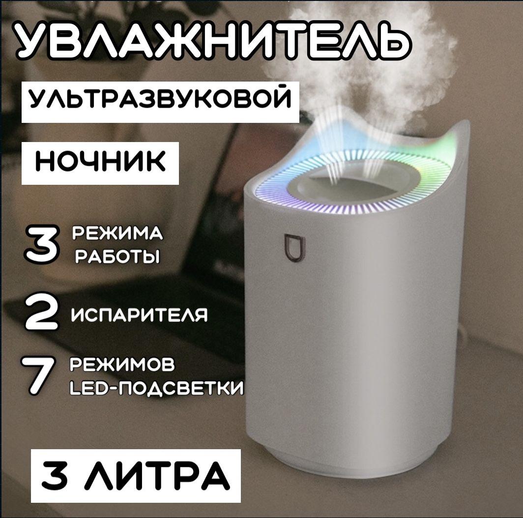 Увлажнитель воздуха для дома 3 в 1 / Аромадиффузор ультразвуковой / Ночник, белый