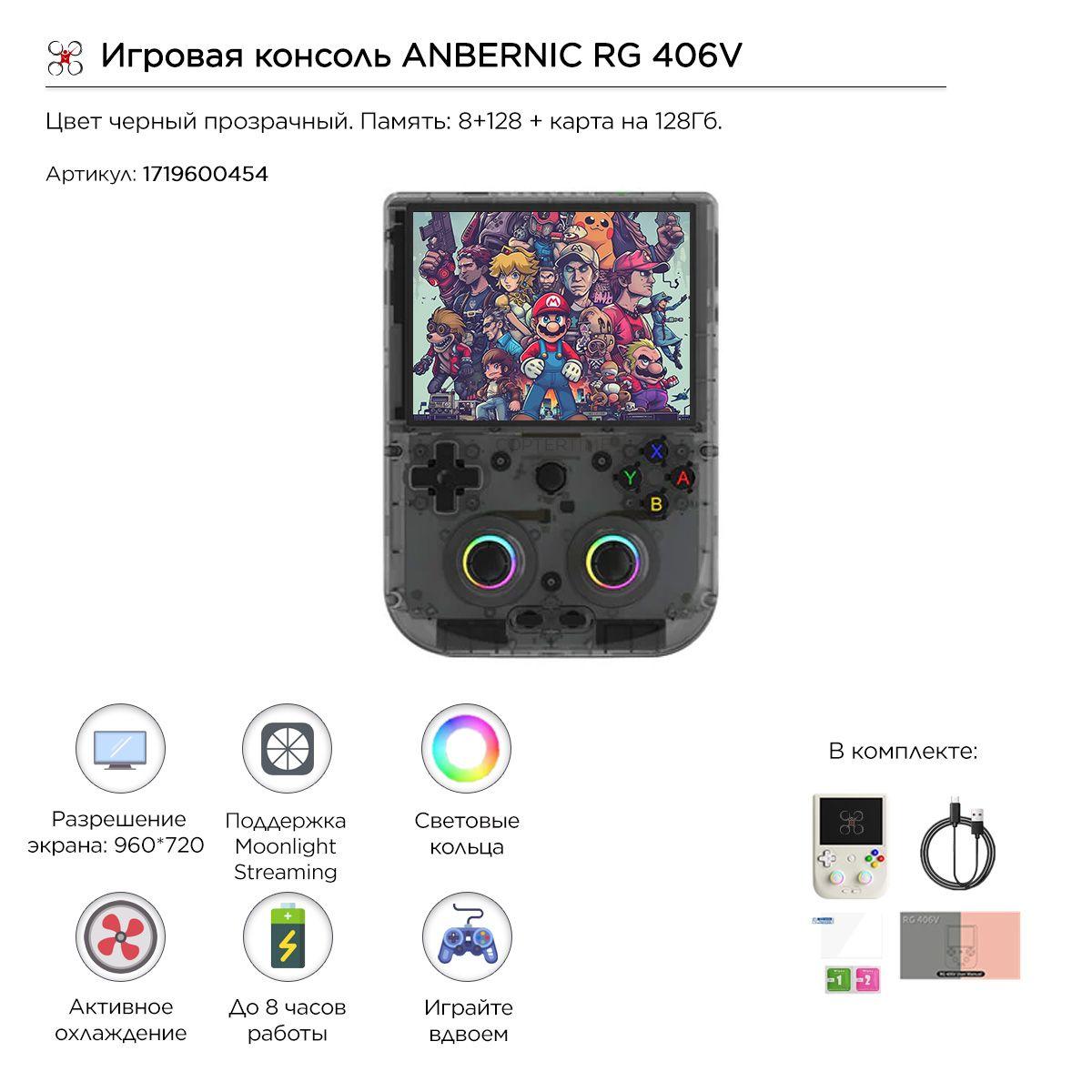 ANBERNIC RG 406V (черный прозрачный) 8+128+128Гб портативная игровая консоль / ретро приставка