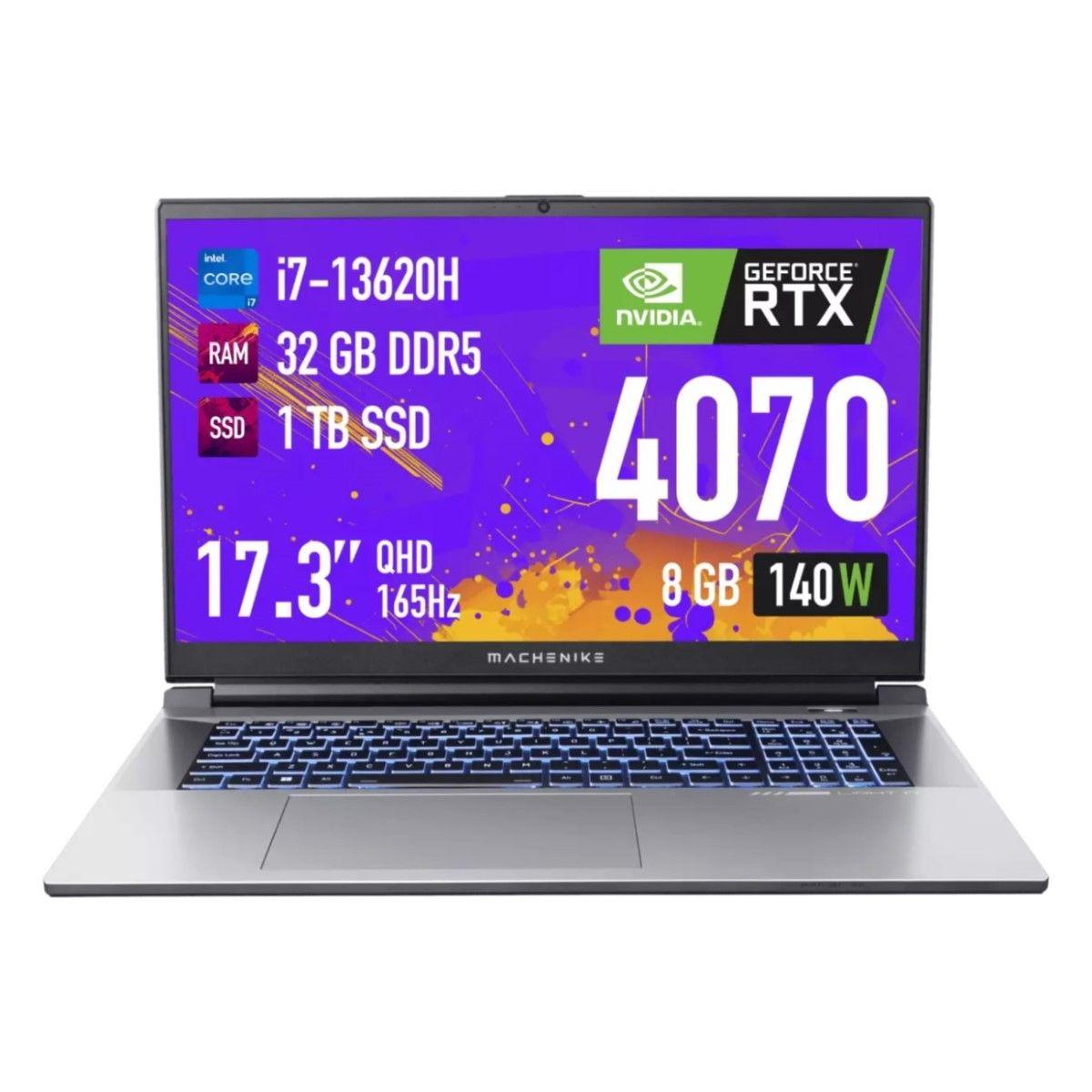 Machenike L17 Stellar M Игровой ноутбук 17.3", Intel Core i7-13620H, RAM 32 ГБ, SSD 1000 ГБ, NVIDIA GeForce RTX 4070 для ноутбуков (8 Гб), Без системы, (JJ00G200GRU), серебристый, Русская раскладка