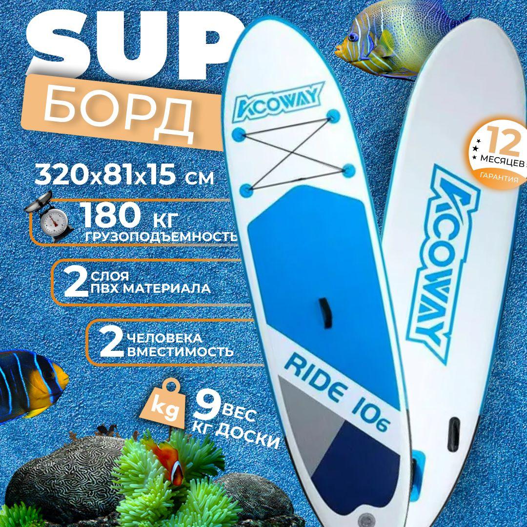 Надувная SUP доска 320*80*15 Acoway для серфинга и сапбординга в полном комплекте / Прогулочный сап борд 3,2м с веслом и насосом