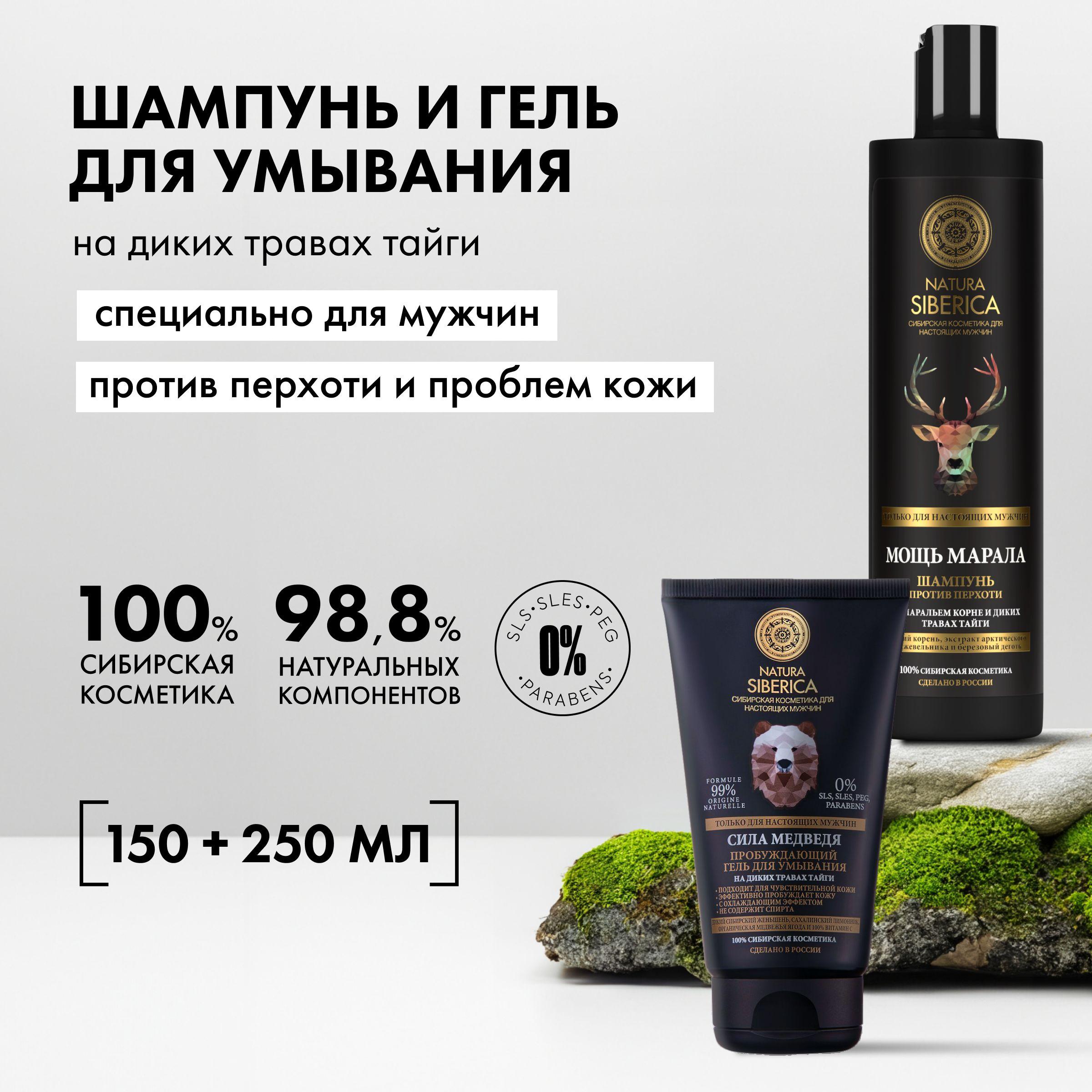 Набор Natura Siberica MEN шампунь против перхоти Мощь марала и гель для умывания пробуждающий Сила Медведя, 2 штуки, 250+150 мл