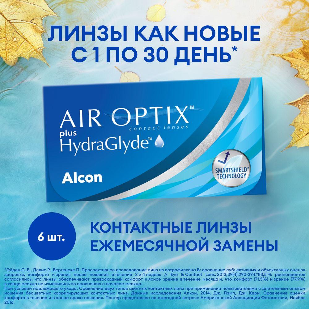 Контактные линзы ALCON, Air Optix Plus Hydraglyde, ежемесячные, -12.00 / 14.2 / 8.6, 6 шт.