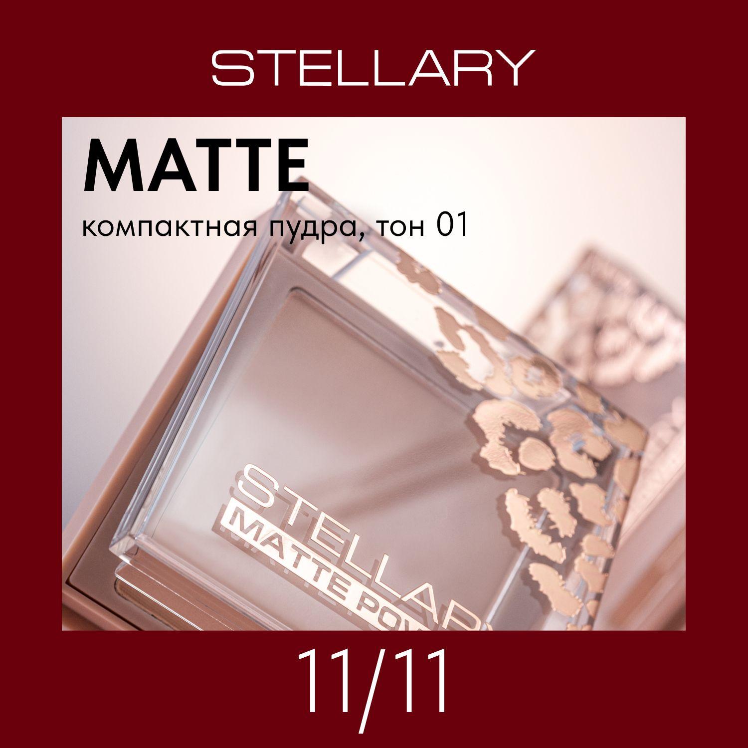 Pressed powder Компактная пудра для лица Stellary, шелковистая текстура с матирующим эффектом для всех типов кожи, тон 01, цвет: светло-бежевый, 7 г