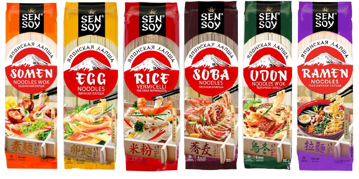 Лапша азиатская ассорти Sen Soy "6 вкусов", 300 г * 6 шт.