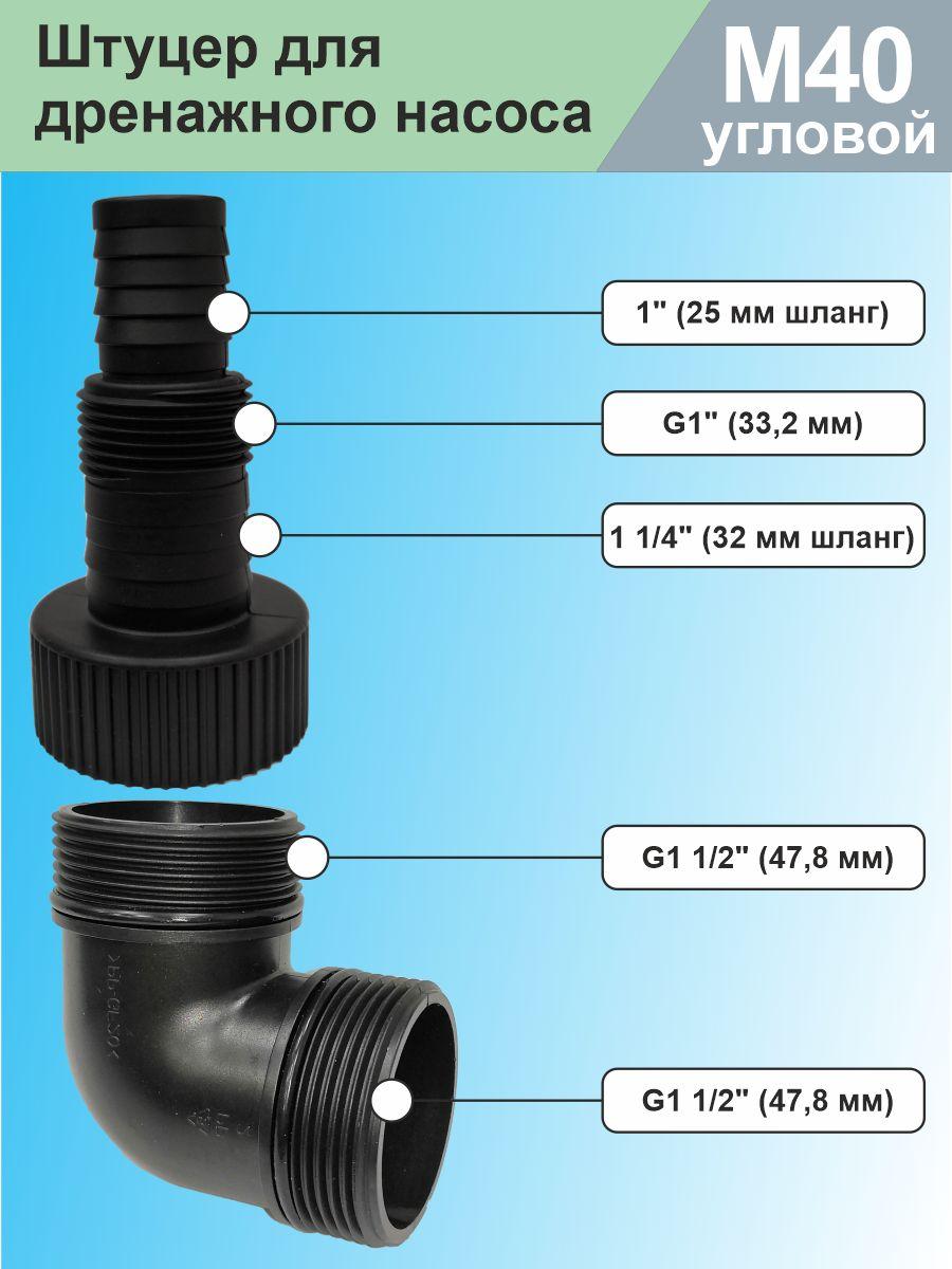 Соединитель, штуцер для дренажного насоса М40 угловой