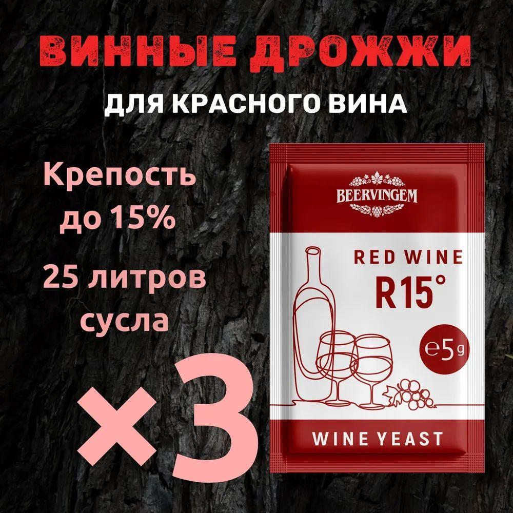 Винные дрожжи для красных вин Beervingem "Red Wine R15", 5 г, Комплект 3 шт.