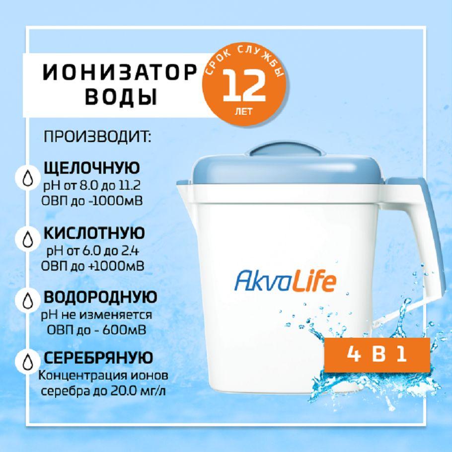 Ионизатор воды AkvaLife аквалайф, серебряный, щелочной, кислотный, водородный, активатор воды живой и мертвой, 3.5 л