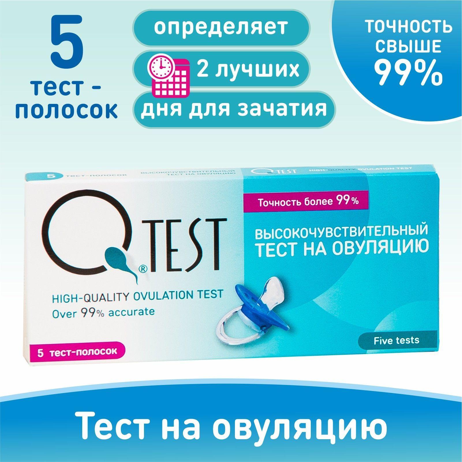 Тест на овуляцию Qtest №5, точность свыше 99%, 5 тест-полосок