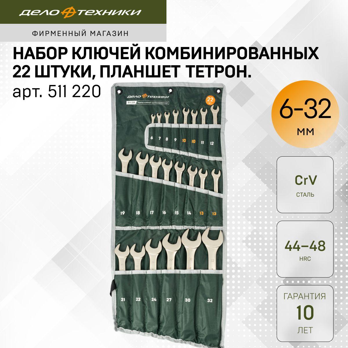 Набор ключей комбинированных Дело Техники, 22 шт., планшет тетрон., 511220