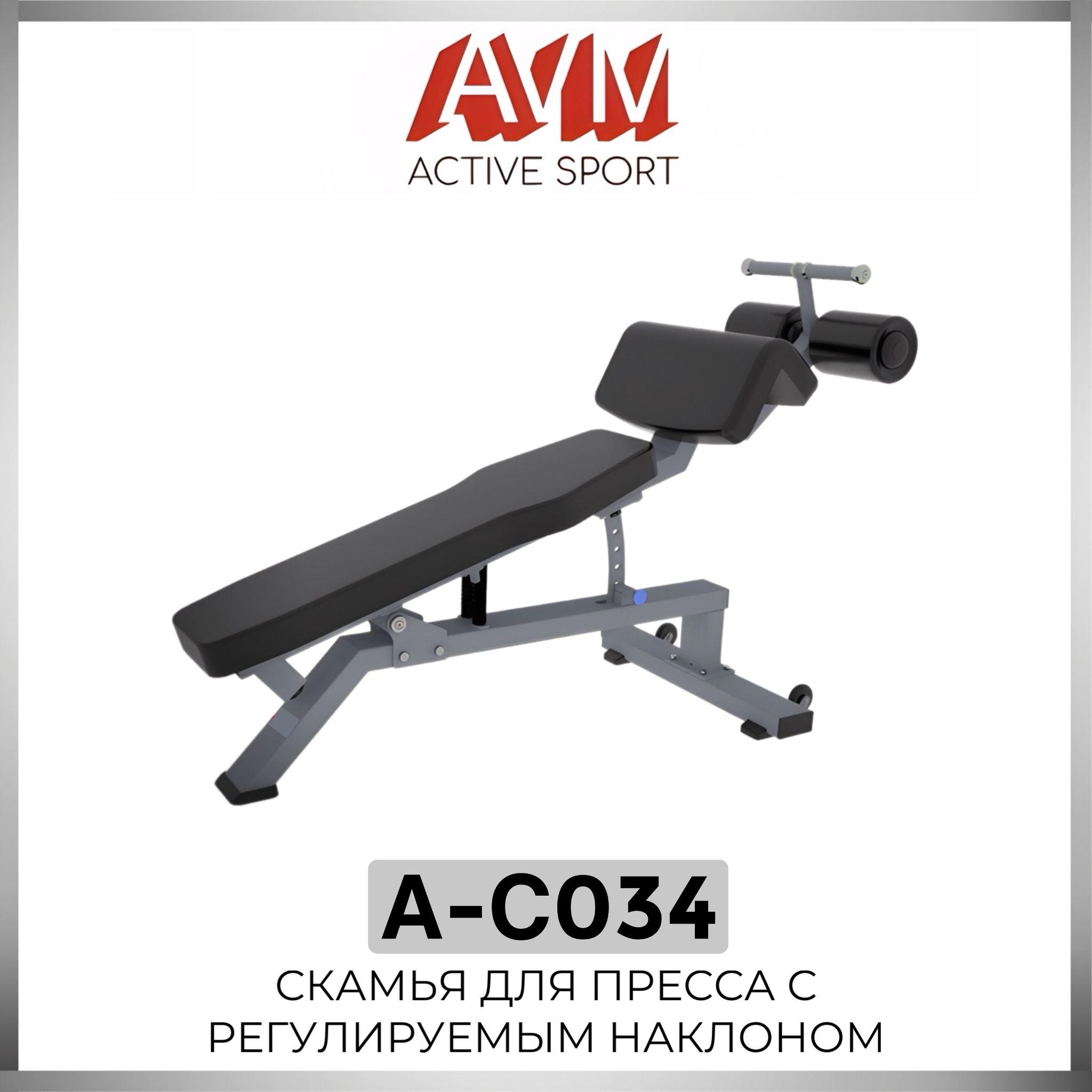 AVM Active Sport | Профессиональная скамья для пресса с регулируемым наклоном AVM A-C034 (цвет профиля серый металлик, цвет обивки черный)