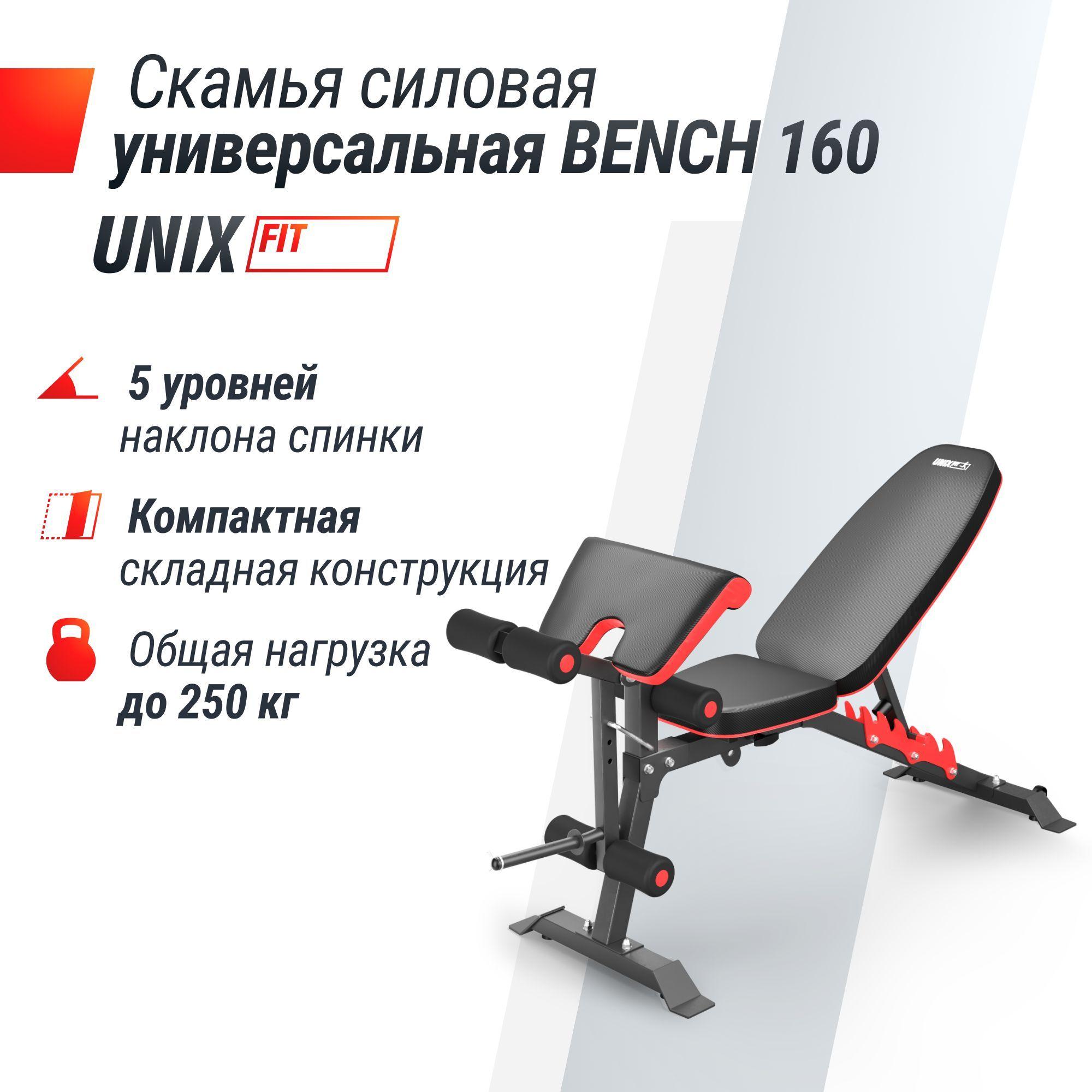 Универсальная силовая спортивная скамья UNIX Fit BENCH 160 регулируемый тренажёр для пресса и спины