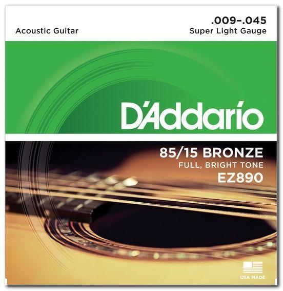 Струны для акустической гитары D'Addario EZ890 85/15 Bronze Supper Light Gauge 09-45