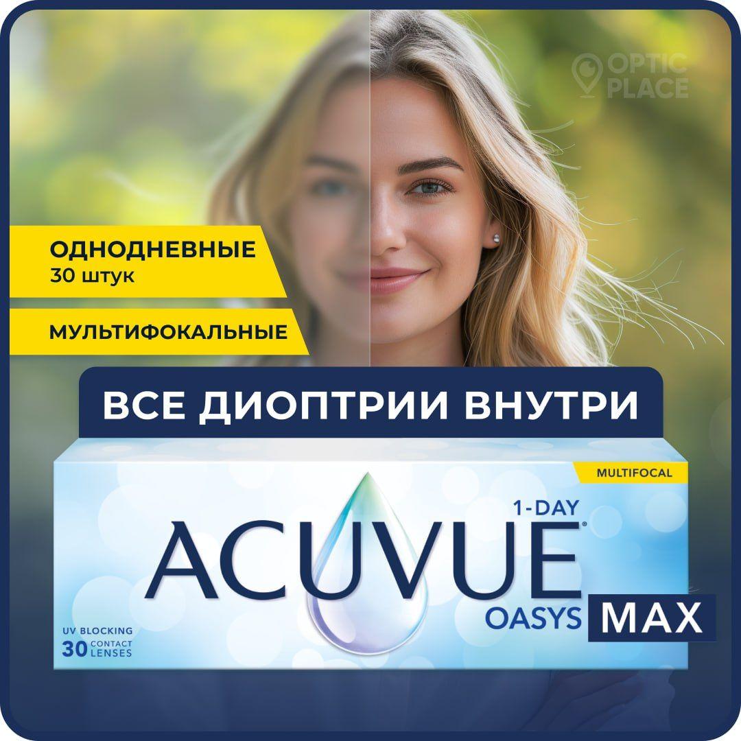 Мультифокальные линзы ACUVUE Oasys Max 1-day Multifocal (30 линз) R 8.4 SPH -3.50 Аддидация LOW, однодневные, прозрачные