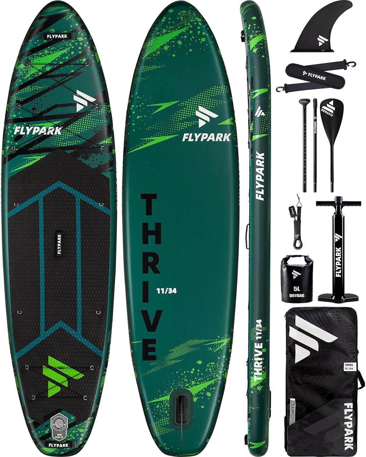 Надувная двухслойная SUP-доска FLYPARK THRIVE GREEN STD 11" 335*86*15 см / Сап доска для серфинга и отдыха на воде