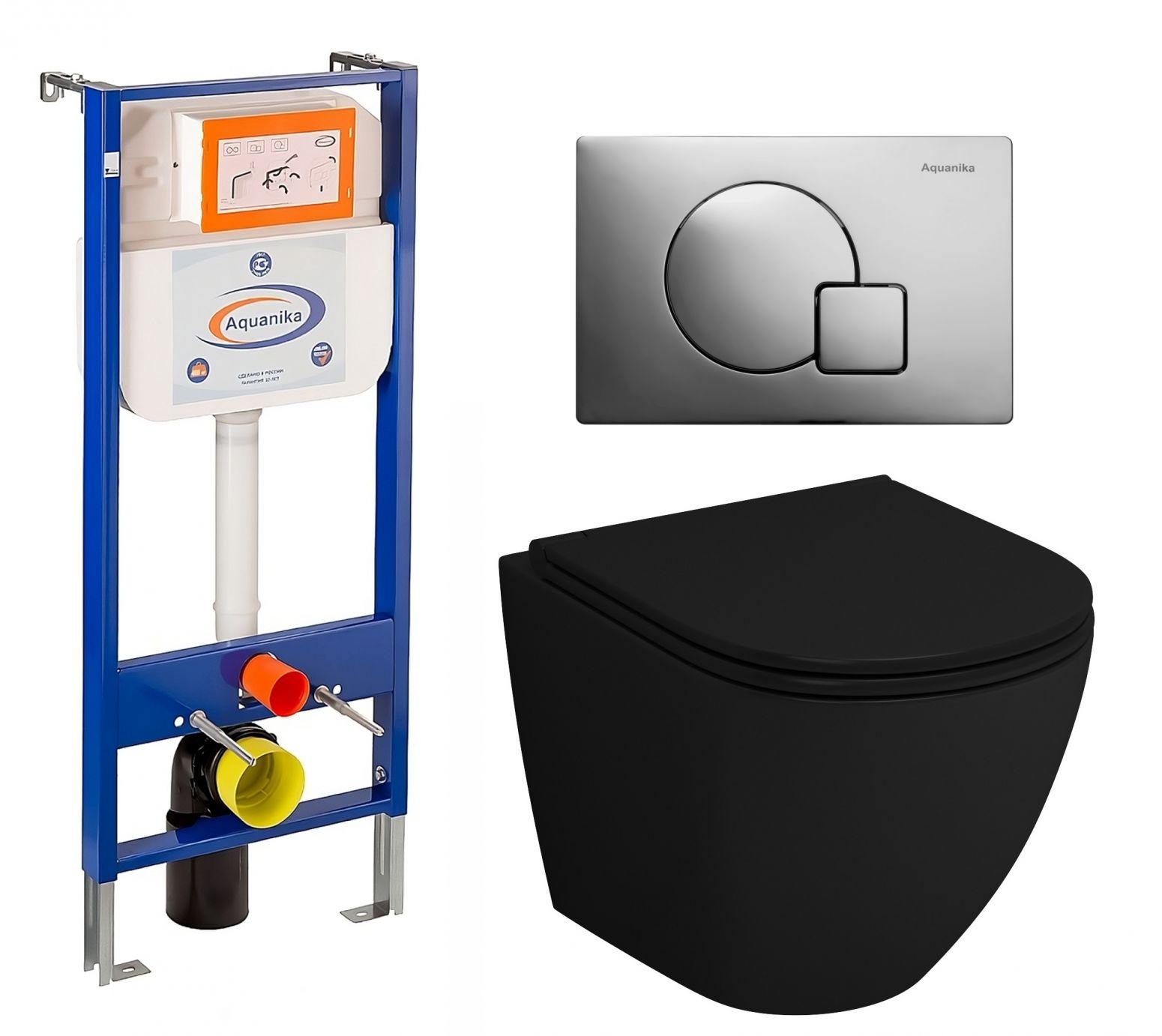 Комплект 3 в 1 инсталляция Enio Aquanika + Унитаз подвесной Grossman GR-4455BMS + кнопка хром