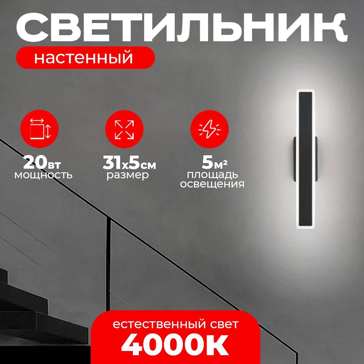 Светильник настенный светодиодный Garden Black 310x50 мм, 20W, 4000К