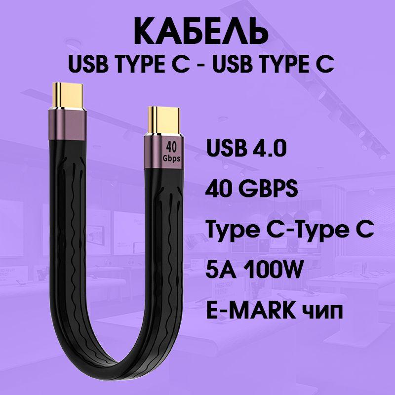 Короткий кабель USB Type C/USB Type C, быстрая зарядка 5А 100w, USB 4.0 черный 13 cm