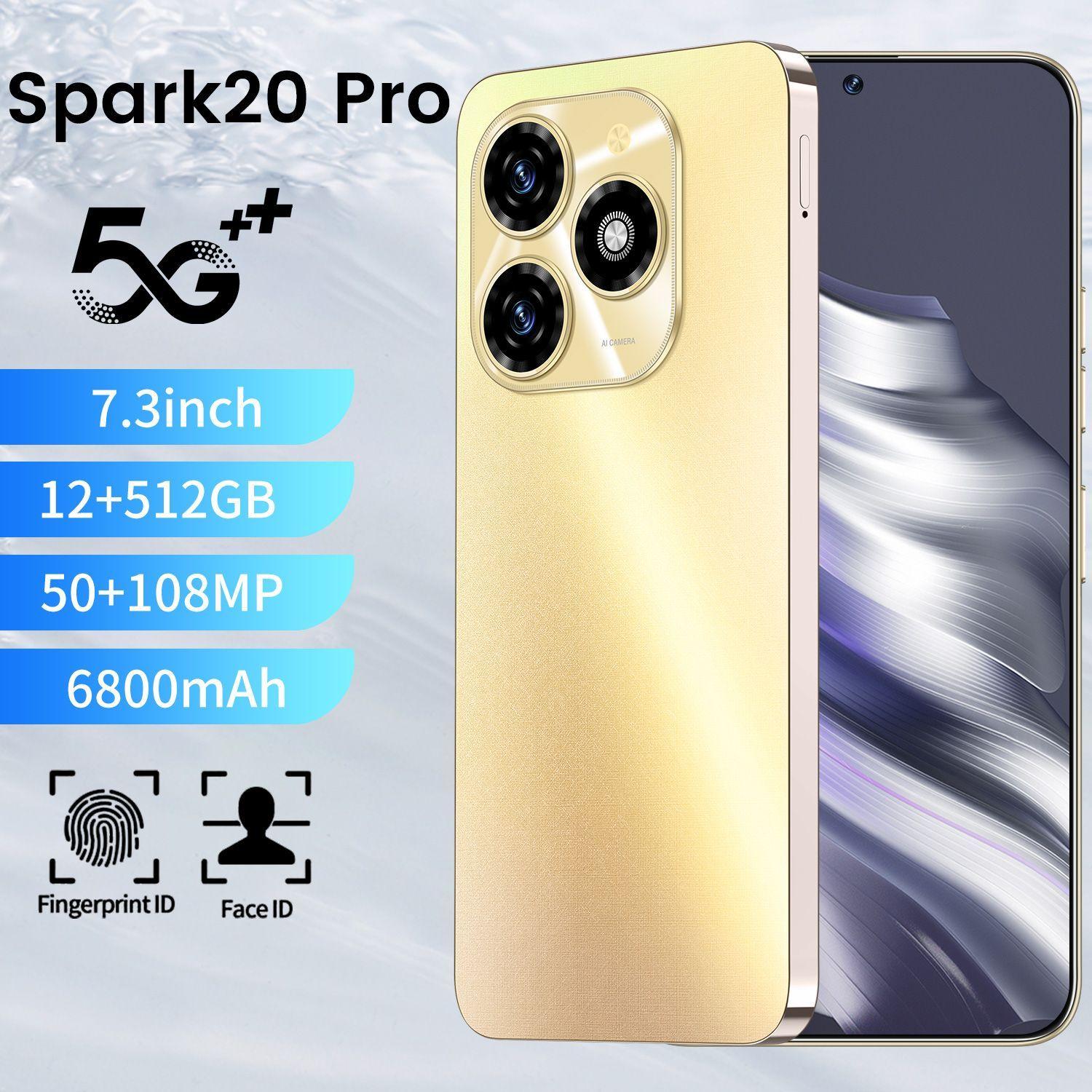 Astarry Смартфон Spark 20 Pro   смартфон，5G/4G телефоны смартфоны  распродажа12GB+512GB，Android 13，7,3 дюйма，Длительный срок службы батареи，Type-C ，золотой，подарок，Золотой Ростест (EAC) 12/512 ГБ, золотой