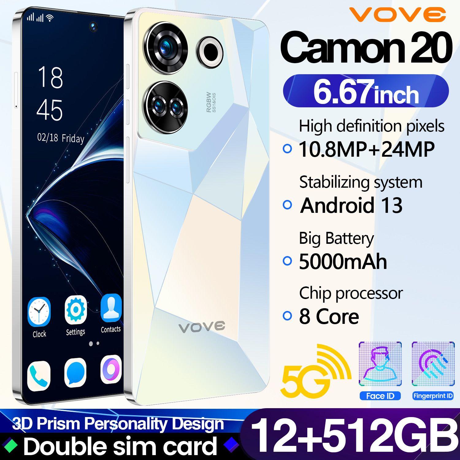 Смартфон Ультра тонкий новый мобильный телефон Camon 20 Dual SIM Dual Standby Smartphone Ультра низкая цена Музыкальный мобильный телефон Игровой мобильный телефон HP Большая память Большой аккумулятор Импортный чип Экстремальная производительность Фирменный мобил EU 16/512 ГБ, зеркальный, голубой